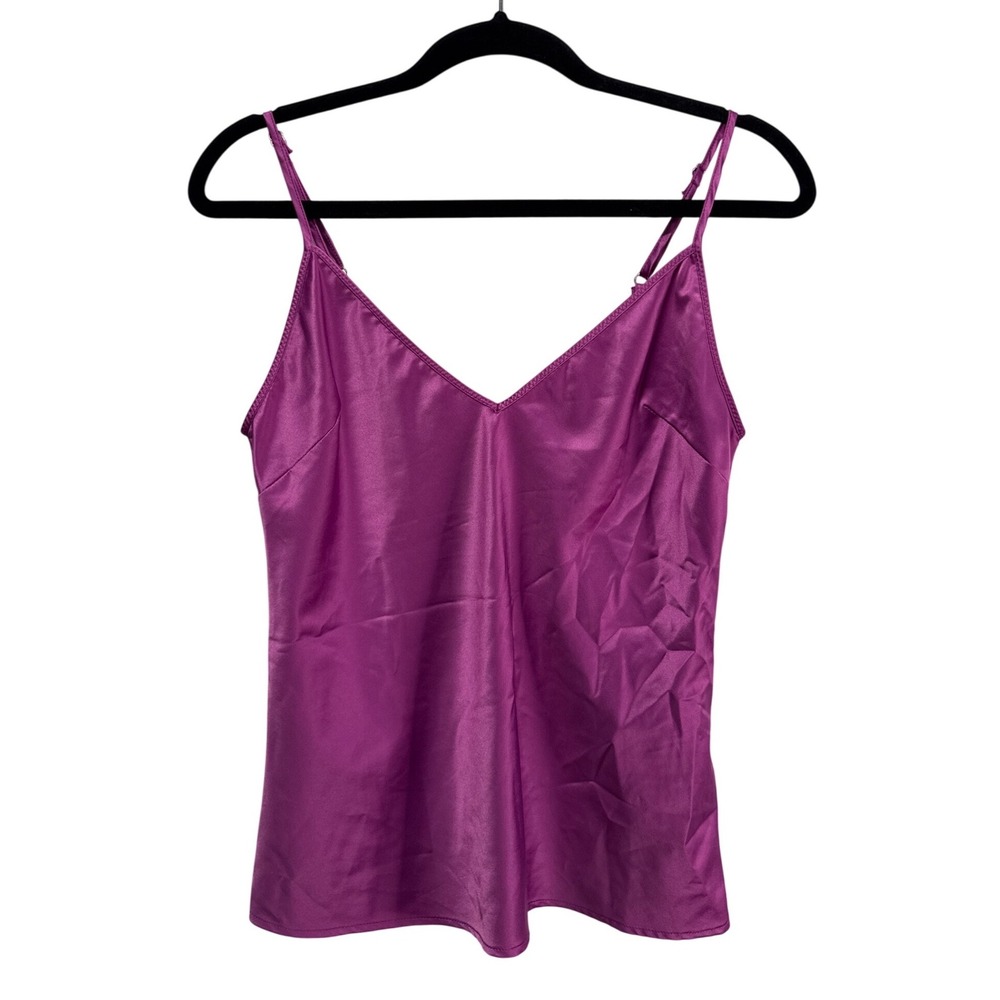 Zara Magenta Purple Satin V-Neck Camisole Top Adjustable Straps Size Small
